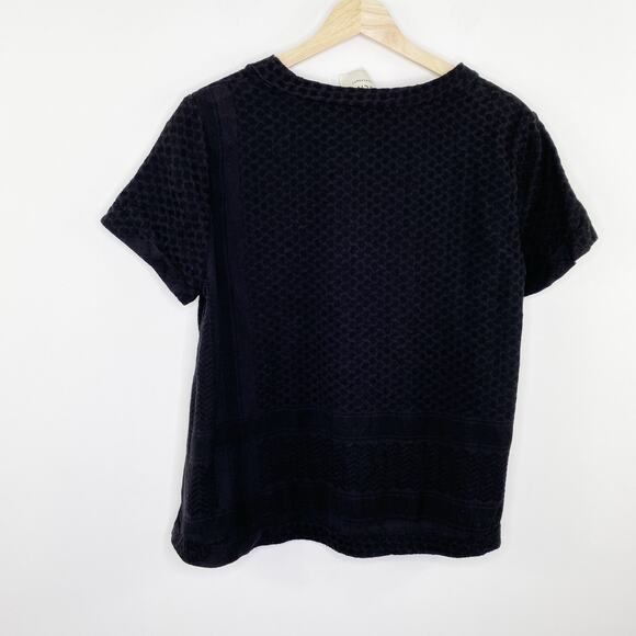 Cecilie Copnehagen Black Textured Short Sleeve V-Neck Top Women's Size Large - Picture 6 of 6